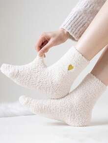 1/3/5双女士日式刺绣爱心厚款保暖袜，适合产后 - 彩色 - 查看 10