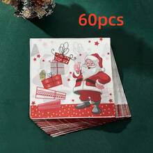 20 piezas/40 piezas/60 piezas Servilletas con temática navideña, servilletas de fiesta, pañuelos navideños, Papá Noel, regalos de Navidad, servilletas con estampado de estrellas, adecuadas para cumpleaños, vacaciones, Navidad, fiestas, decoración de mesa, cocina, suministros para el comedor - Multicolor - Ver 9