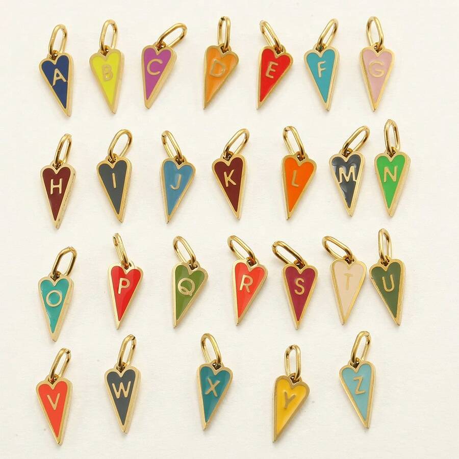 1 Cute Stainless Steel Pendant With 26 Colorful Heart Letters A-Z, Suitable For Bracelets, Necklaces, Earrings, Jewelry Making, Versatile For Daily Parties, And Gift Giving - Multicolor - View 1