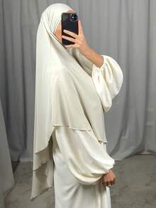 1 Khăn trùm đầu dài Khimar dành cho nữ, màu trơn, kiểu dáng cơ bản cổ điển, làm từ vải Modal mềm mại, thoáng khí, thích hợp cho cầu nguyện hàng ngày, tụ họp và thờ cúng - Khimar - Xem 2