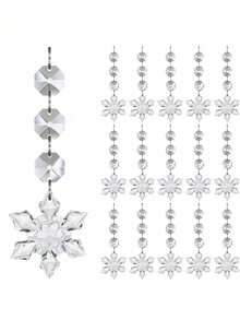 Crystal Clear Christmas Ornaments Acrylic Snowflake Icicles Pendants Winter Party Holiday Xmas Tree Hanging Decorations