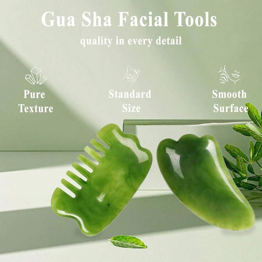 Gua Tools,Guasha Face,Lymphatic Drainage Massager(2PCS,Green) - 1 - 查看 1