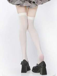 1 Pair Women's Solid Black/Coffee/White/Gray/Ivory Thigh High Socks With Silicone Non-Slip, Fashion Minimalist Versatile, Spring/Autumn