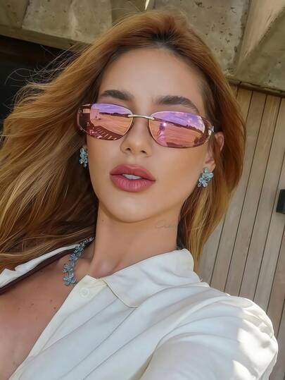 1 pieza Gafas de moda sin marco ovaladas de estilo Y2K 2025, gafas de mujer de estilo retro y de alta gama europeo y americano