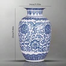 1 pieza Jarrón de porcelana clásico azul y blanco, adecuado para flores secas y decoración del hogar, decoración de mesa, jarrón decorativo | Jarrón de cerámica vintage para decoración de habitación, jarrón de flores, jarrón de vidrio