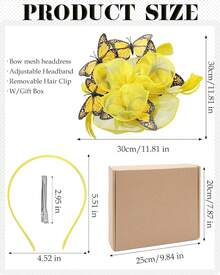 Organza Fascinators Hats - Monarch Tea Party Hat With Hairpin, 2025 Derby Headwear - Màu vàng - Xem 2