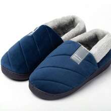 加大码男士纯色休闲布艺字母保暖内衬闭趾拖鞋，室内/室外，冬季（全包覆式拖鞋尺码偏小，建议选购大一码） - 藏蓝色 - 查看 3