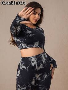 XianBinXiu 1 套扎染瑜伽裤和紧身舒适健身上衣，加大码女式运动套装，适合健身和跑步 - 彩色 - 查看 10