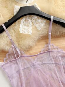 两件套性感薄纱睡衣套装，妩媚可爱，女士适用 - 粉色 - 查看 7