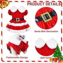 1 pieza Vestido elegante y lindo de poliéster rojo con ribete blanco, cálido para mascotas en Navidad, adecuado para gatos y perros pequeños/medianos en otoño/invierno (excluyendo el sombrero)