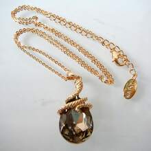 18k Gold Plated Water Drop Crystal Multicolor  Snake Pendant Necklace 16"+2"2025 - Brown - View 4