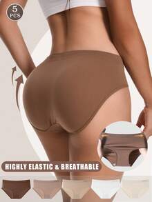 5Pcs Seamless Panties Mid Waist Maillard Color Women's Briefs Lifting Buttock High Elasticity Panty Comfortable & Breathable Woman Lingerie Ladies Flat Belly Sheath Underwear