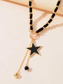 1 Piece Charming Designer Star Pendant Braided Long Necklace With Fringed Ball Pendant For Women Daily Party Jewelry - 均碼+蝴蝶 - 查看 6