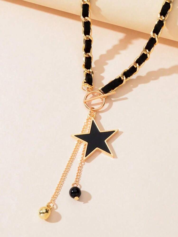 1 Piece Charming Designer Star Pendant Braided Long Necklace With Fringed Ball Pendant For Women Daily Party Jewelry - 均碼+蝴蝶 - 查看 6
