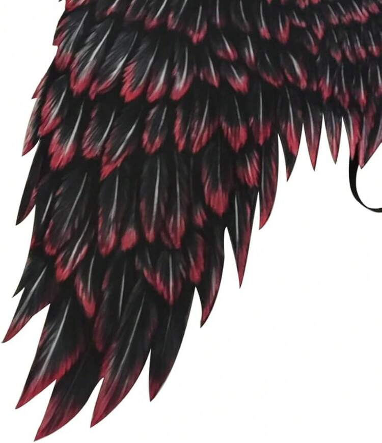 3D Printed Angel Wings Costume| Realistic Non-Woven Fabric Wings For Cosplay, Halloween, Theme Parties - 黑色+紅色 - 查看 4