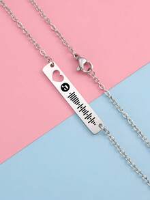 1 PC Customized Music Code Necklace, Custom Engraved Music Code Necklace, 3.5*0.6cm Personalized Stainless Steel Hollow Heart Rectangular Necklace, Customized Music Song Jewelry Necklace Accessories Gifts Unique Handmade Gifts Music Lovers Gifts Birthday Gifts Christmas Gifts - Multicolor - View 7