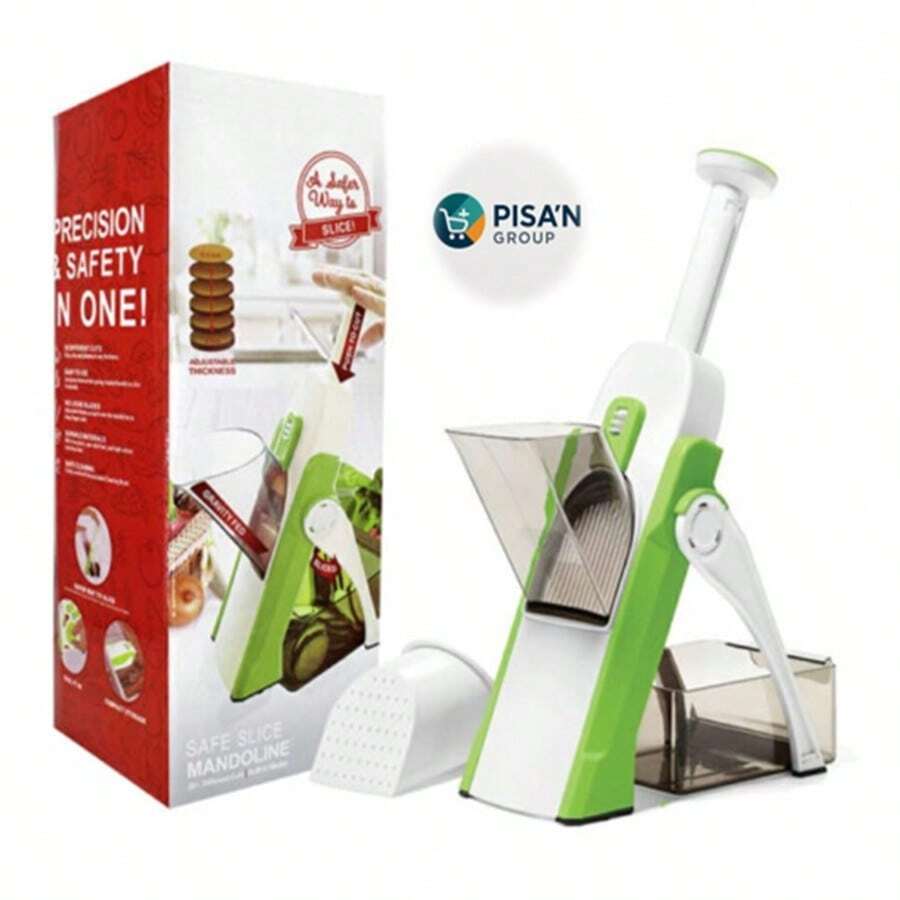 CORTADOR / REBANADOR MANUAL, AJUSTABLE PARA ALIMENTOS/RALLADOR PICADOR ALIMENTOS VERDURAS HOJAS ACERO INOXIDABLE /PICADORA DE VERDURAS COOK SAFE CON FORMA DE MANDOLINA/ FACIL USO/ IDEAL PARA EL HOGAR Y COMERCIO. - Verde - Ver 1