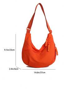 Tas Bahu Tahan Air Nilon Warna Polos yang Modis, Gaya Kasual Minimalis untuk Mahasiswa, Tas Selempang dengan Tali Lebar dan Desain Ritsleting Ganda, Cocok untuk Pelajar, Belanja, dan Penggunaan Sehari-hari - Jeruk - View 4