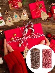 100/5m Red, Green, White Gift Wrapping Rope, Christmas Gift Packaging, Christmas Decoration Jute Rope, Christmas Party Decor, Christmas Gift DIY Bow, Handmade Craft Accessories Jute Rope, Suitable For Gift Packaging Supplies, Tags, Gift Box Packaging, Weaving DIY Crafts, Gift Decoration Supplies - Multicolor - View 1