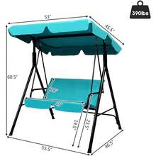 Columpio de patio para 2 personas, con dosel ajustable, estructura de acero con recubrimiento en polvo y asiento acolchado, columpio tipo sofá para patio, jardín, junto a la piscina, balcón, patio trasero (Azul) - Por defecto - Ver 3