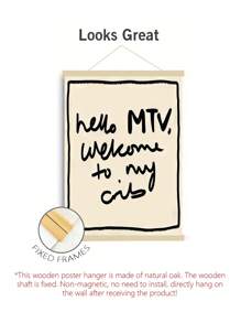 1幅“Hello MTV, Welcome To My Crib”帆布海报 - 复古现代黑白墙饰，无框，适用于客厅、卧室、家庭办公室、厨房 - 时尚简约风格，可爱房间装饰