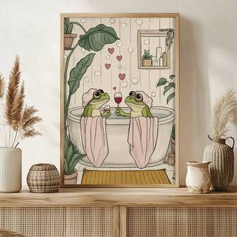 1 st oljemålning med groda på duk, väggdekoration, roliga posterbilder, rumsdekoration, badrumsdekoration, presenter till vänner, höstdekoration, hall, sovrum, arbetsrum, väggdekoration (utan ram/inramad)
