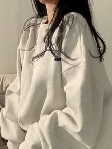 Women's Student Floral & Letter Print Loose Casual Comfortable Sweatshirt, Suitable For Daily Wear, Commuting, Back To School, Christmas, New Year, Round Neck Long Sleeve - Light Grey - View 3