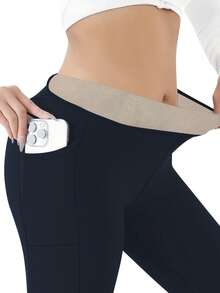 Autumn And Winter Women's Sports Plus Fleece Cropped Pants, Leggings, Casual Outdoor Sports, Yoga - 藏青色 - 查看 1