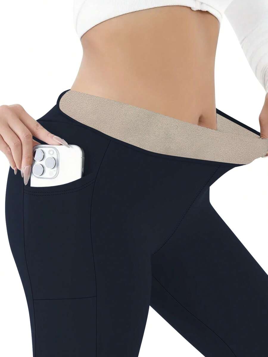 Autumn And Winter Women's Sports Plus Fleece Cropped Pants, Leggings, Casual Outdoor Sports, Yoga - 藏青色 - 查看 1