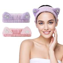 Euuztu Spa Headband Washing Face, 2 Pack Cute Ear Hair Band Shower Yoga Beauty, Fluffy Makeup Headband, Kawaii Headbands Woman Girls, Dark Pink+Purple Heart - 深粉紅色+紫色心型 - 查看 2