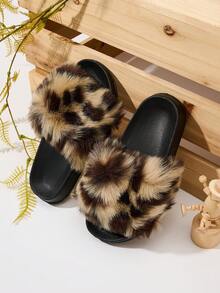1 Pair Girls' Fluffy Anti-Slip Flat Casual Comfortable Fashion Beach Slippers, Suitable For Summer - Brown - View 4