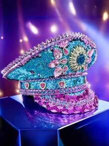 1 pieza Sombrero de capitán con strass estilo steampunk y lentejuelas, adecuado para todas las estaciones: Festival Burning Man, festivales de música, desfiles, carnavales, discotecas, bares, bailes de máscaras, clubes nocturnos, cosplay, Navidad, fiestas de solteros, 4 de julio, Año Nuevo, celebraciones, festivales, accesorios de playa