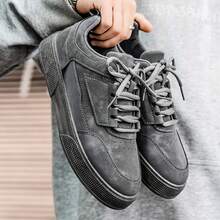 (Size Runs Small) Men's Solid Gray Front Lace-Up Skateboard Shoes, Minimalist Style With Splicing Details, Round Toe Low-Top Sneakers