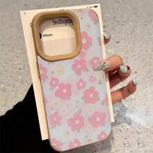 Teléfono Rosa Pintura Al Óleo Diseño De Patrón De Flores Lente Alta Teléfono 16 Plus XS 15 Pro 13 12 14 11 Cuero Sintético Resistente Todo Incluido Suave - Colores mixtos 1 - Ver 6