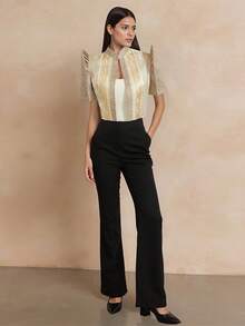 现代菲律宾风格欧根纱女士短袖时尚优雅立领外套 - 香檳色 - 查看 3