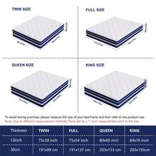 12in Queen Size Mattress,Deep Sleep Memory Foam Hybrid Euro Top Mattress,Medium Firm Hybrid Mattress, Luxurious Comfort With Pocket Springs,Assembled In USA,Boxed,10inch/14inch Twin Full Queen King Size Mattress Options.Colchones Para Cama - 12in-xanh và trắng - Xem 7