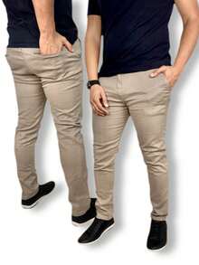 Men's Slim Casual Traditional Twill Pants With Built-In Pocket - 卡其色 - 查看 3