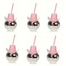 Disco Ball Cup, Pink Cowboy Hat Cup With Straw, Glitter Ball Cup, Disco Ball Plastic Cup With Straw, Cowboy Western Party Supplies Cup, Reusable Party Cup