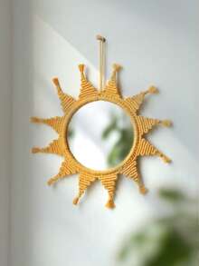 1 件波西米亚风格太阳形壁镜，编织装饰镜，适用于客厅、卧室、玄关、儿童房、浴室，打造波西米亚农舍风格装饰墙面艺术 - 黃色 - 查看 5
