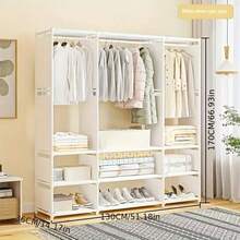 1个多功能金属衣帽架，1-3层简约衣架带鞋架，黑/白防尘衣柜收纳架，新款卧室落地式衣帽架，时尚简约加厚钢管收纳架 - 彩色 - 查看 2