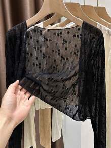 1 件白色蕾丝披肩罩衫，轻盈夏季披肩短上衣，适合连衣裙，无袖薄夹克 - A - 查看 12