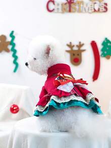 1件寵物衣服，小型犬/貓適用，可愛雪花與馴鹿設計寵物洋裝，秋冬保暖舒適，聖誕裝飾 - 彩色 - 查看 3