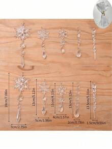 Crystal Clear Christmas Ornaments Acrylic Snowflake Icicles Pendants Winter Party Holiday Xmas Tree Hanging Decorations