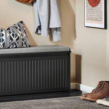 SoBuy Hallway Shoe Bench Shoe Rack Shoe Cabinet With Seat Cushion And Flip-Drawer Light Grey W80 X D26 X H45cm FSR98-L-HG - Black - View 10