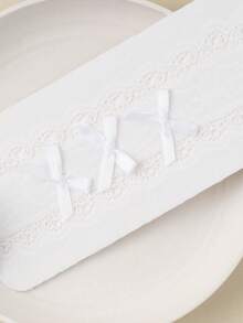 2双女婴公主兔蝴蝶结装饰镂空网眼透气舒适连裤袜，白色和米色拼接，适合日常穿着或派对穿着 - 彩色 - 查看 4