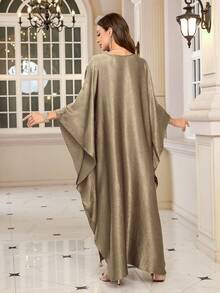Elegant Women's Champagne Satin Kaftan Dress, Batwing Sleeve Casual Loungewear Spring - Rượu sâm banh - Xem 2