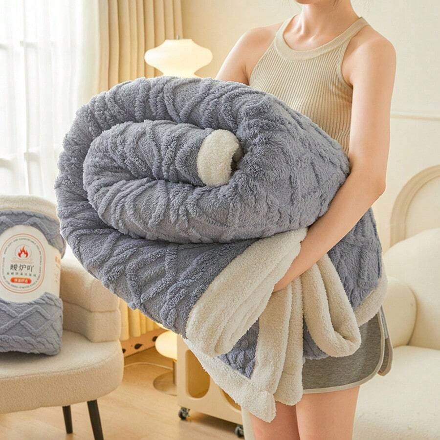 2-Ply Taffeta Sherpa Reversible Throw Blanket, Warm Blanket Suitable For Sofa, Bedroom, Living Room, Multi-Purpose - Blue Gray - View 1