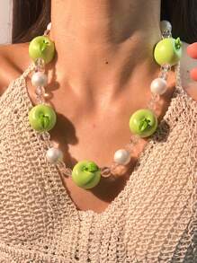 1pc Pineapple, Strawberry, Apple Beaded Pendant Colorful Necklace, Fashion Necklace Accessory, Holiday Gift