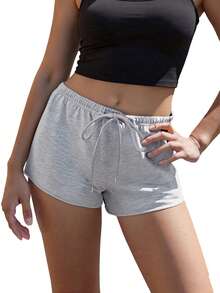 Women Y2K Low Rise Sweat Shorts Summer Cute Low Waist Wide Leg Mini Shorts Casual Basic Drawstring Lounge Shorts - Xám - Xem 7