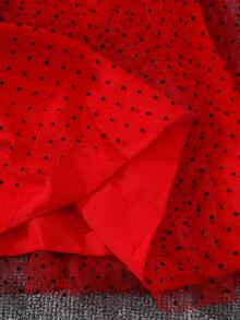 Vestido largo de manga larga de malla con lunares rojos y negros de terciopelo holgado y suelto con manga de campana para niñas, elegante para exteriores en otoño